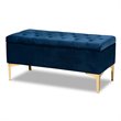 Baxton Studio Valere Navy Blue Velvet Gold Button Tufted Storage Ottoman