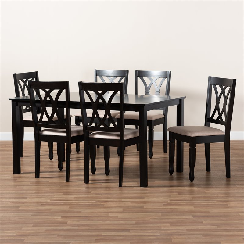 Baxton Studio Reneau Sand Upholstered Espresso Wood 7-Piece Dining Set
