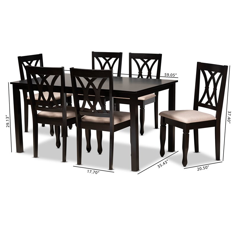 Baxton Studio Reneau Sand Upholstered Espresso Wood 7-Piece Dining Set