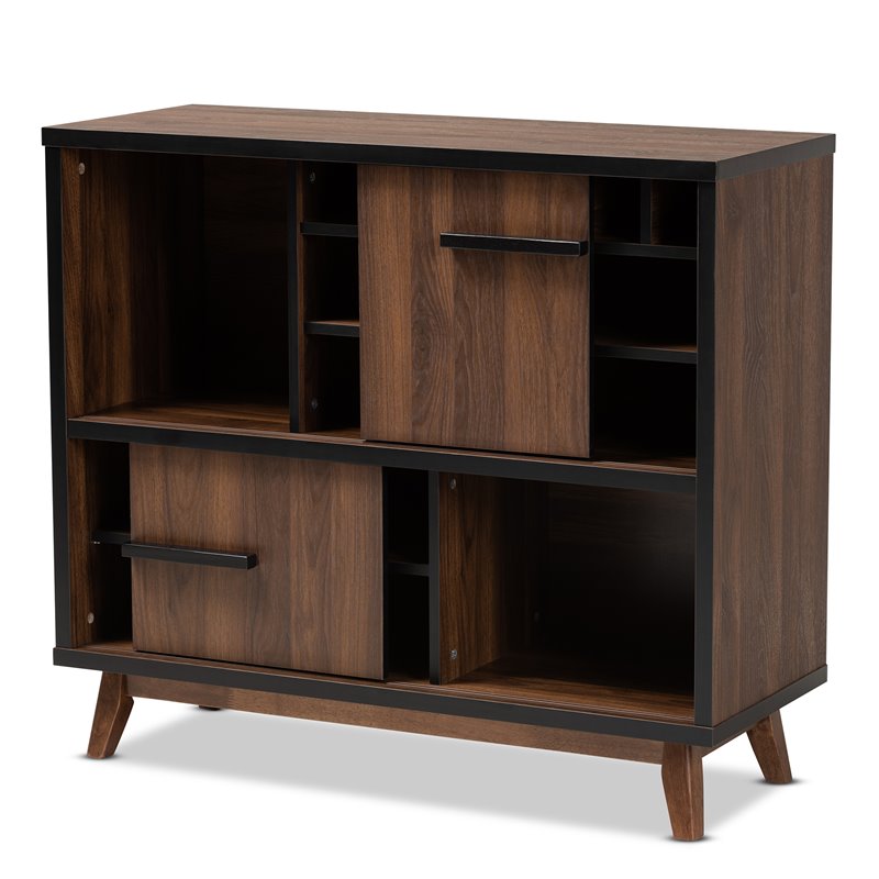 Baxton Studio Margo Walnut Brown and Black Finished Wood Wine Storage Cabinet