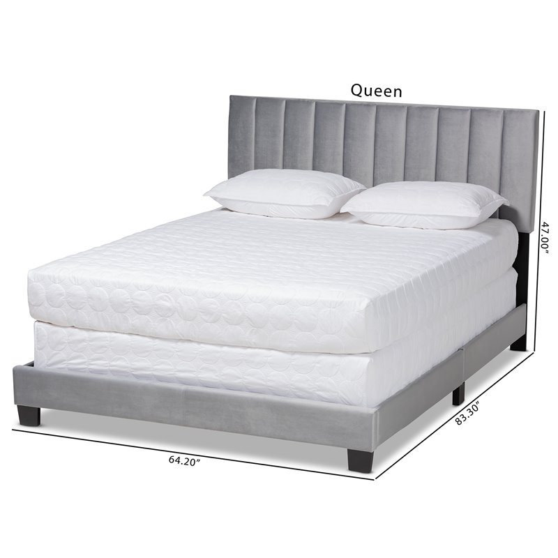 Baxton Studio Clare Full Size Gray Velvet Panel Bed with Tufted Headboard