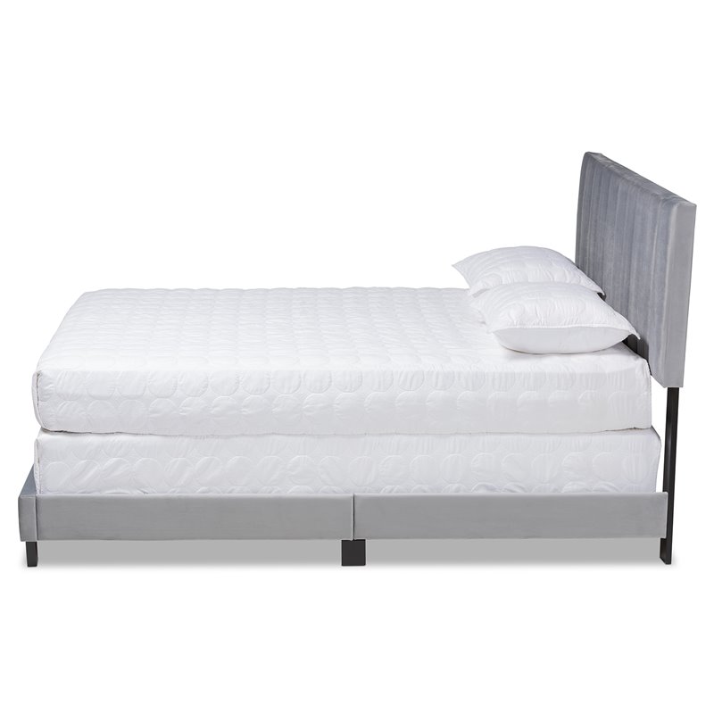 Baxton Studio Clare King Size Gray Velvet Panel Bed with Tufted Headboard