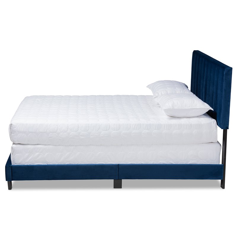 Baxton Studio Clare Full Size Navy Blue Velvet Panel Bed with Tufted Headboard