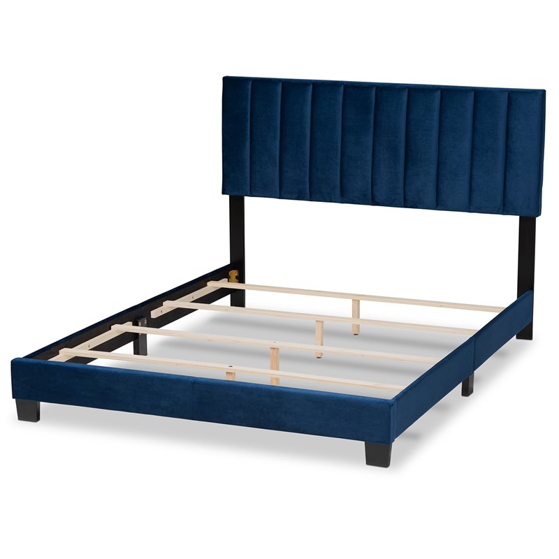 Baxton Studio Clare Full Size Navy Blue Velvet Panel Bed with Tufted Headboard