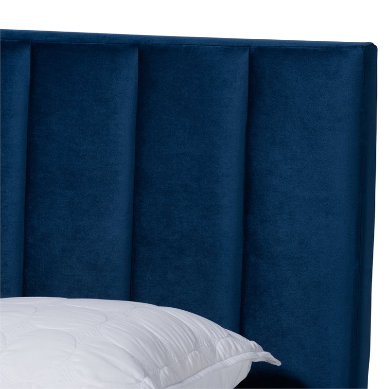 Baxton Studio Clare Full Size Navy Blue Velvet Panel Bed with Tufted Headboard