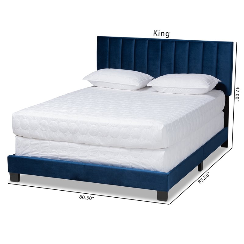 Baxton Studio Clare Full Size Navy Blue Velvet Panel Bed with Tufted Headboard