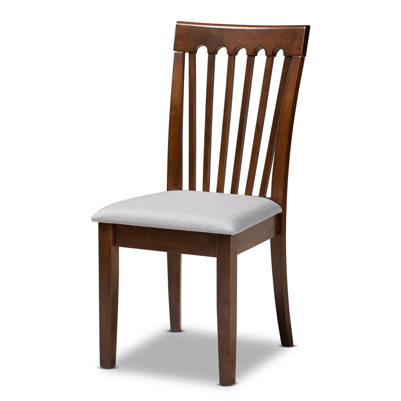 Set of 4 Baxton Studio Minette Gray Upholstered Walnut Finished Dining Chairs