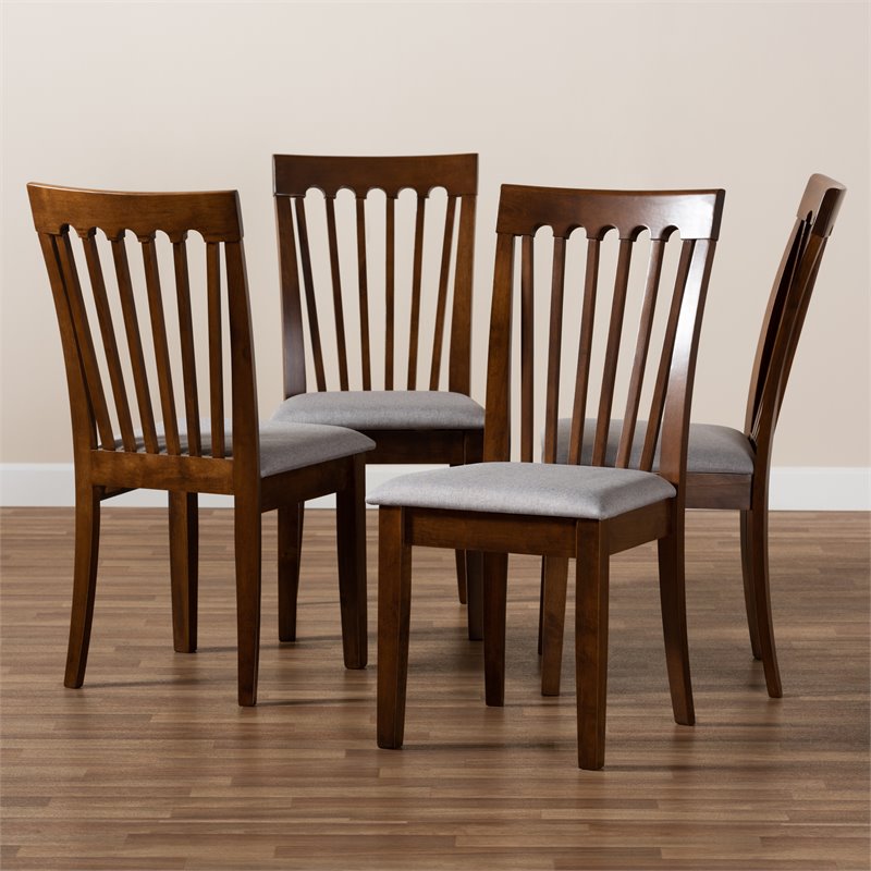 Set of 4 Baxton Studio Minette Gray Upholstered Walnut Finished Dining Chairs