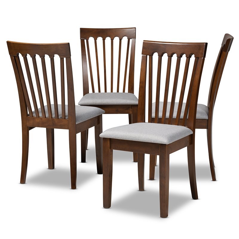 Set of 4 Baxton Studio Minette Gray Upholstered Walnut Finished Dining Chairs