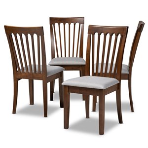 Set of 4 Baxton Studio Minette Gray Upholstered Walnut Finished Dining Chairs