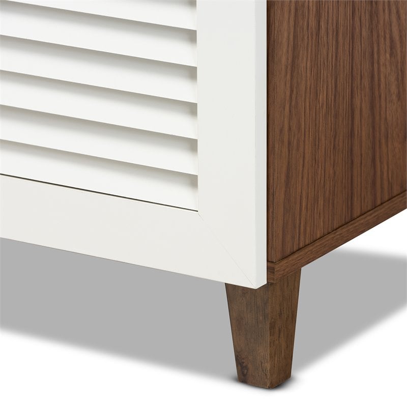Baxton Studio Coolidge White and Walnut 4-Shelf Wood Shoe Cabinet with Drawer
