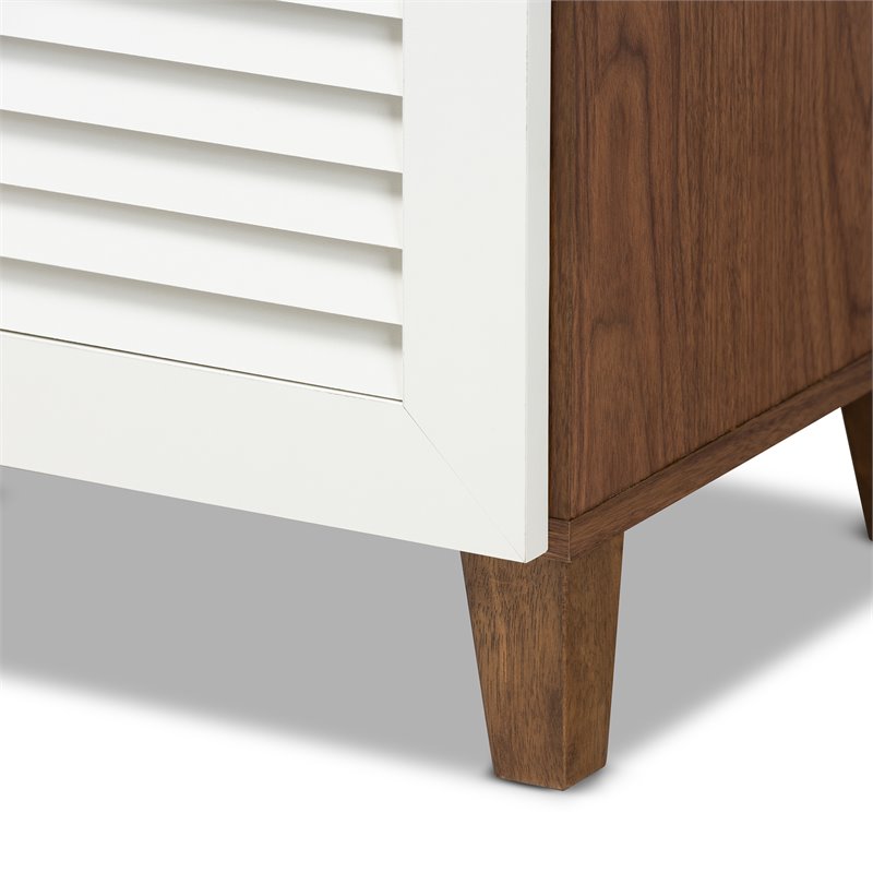 Baxton Studio Coolidge Walnut Finished 11-Shelf Wood Shoe Cabinet with Drawer