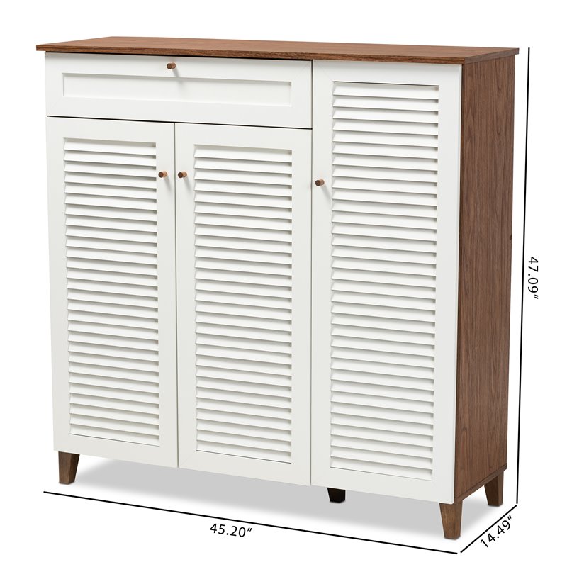 Baxton Studio Coolidge Walnut Finished 11-Shelf Wood Shoe Cabinet with Drawer