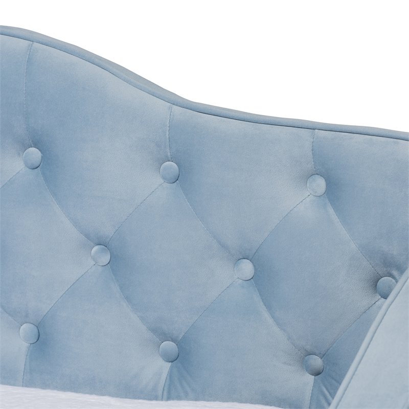 Baxton Studio Freda Twin Size Light Blue Velvet Tufted Daybed with Trundle
