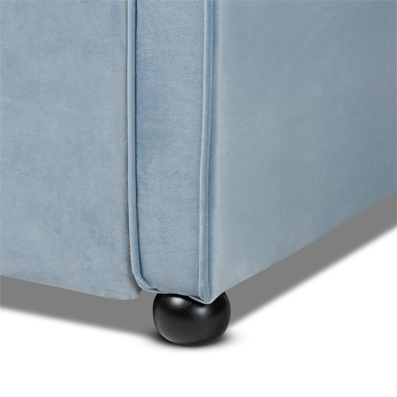 Baxton Studio Freda Twin Size Light Blue Velvet Tufted Daybed with Trundle