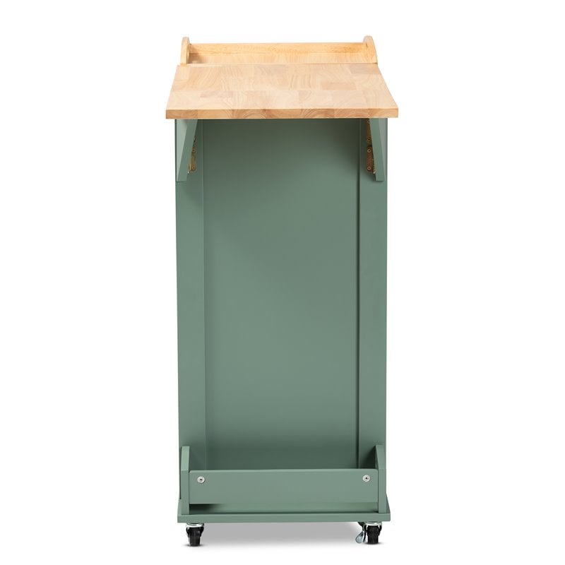 Baxton Studio Dorthy Two-tone Dark Green and Natural Wood Kitchen Cart