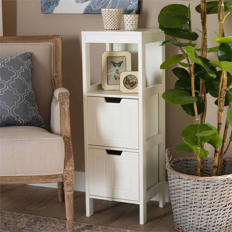 Baxton Studio Reuben White Finished 2-Drawer Wood Storage Cabinet
