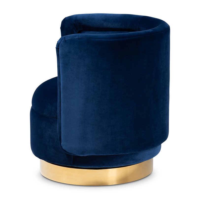Baxton Studio Saffi Royal Blue Velvet Gold Finished Swivel Accent Chair