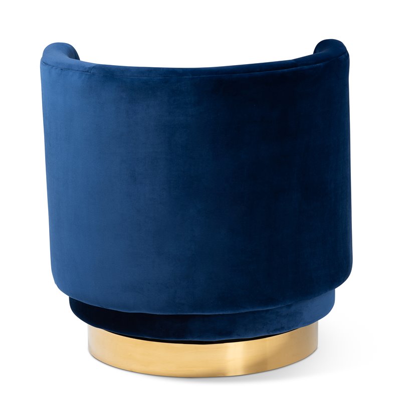 Baxton Studio Saffi Royal Blue Velvet Gold Finished Swivel Accent Chair