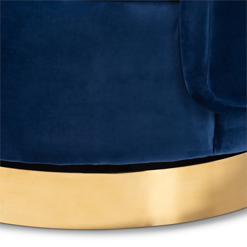 Baxton Studio Saffi Royal Blue Velvet Gold Finished Swivel Accent Chair
