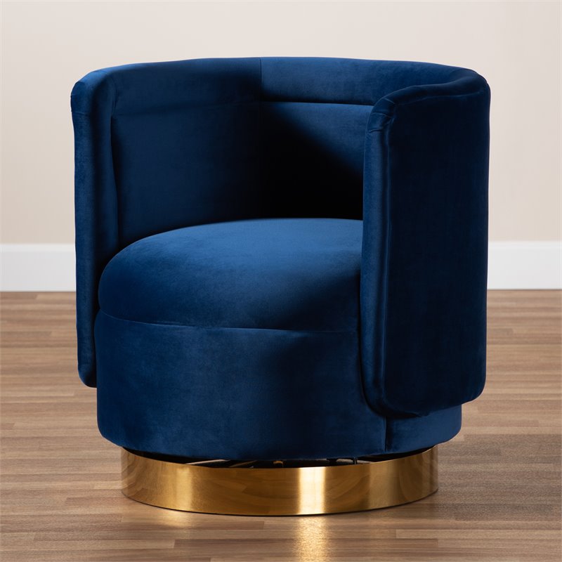 Baxton Studio Saffi Royal Blue Velvet Gold Finished Swivel Accent Chair