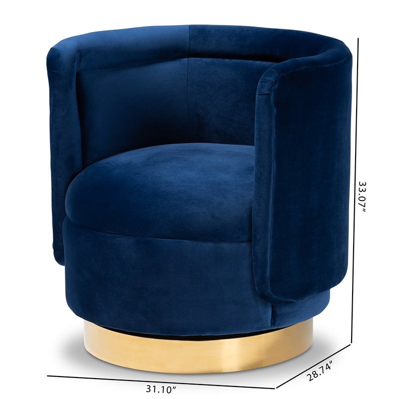 Baxton Studio Saffi Royal Blue Velvet Gold Finished Swivel Accent Chair