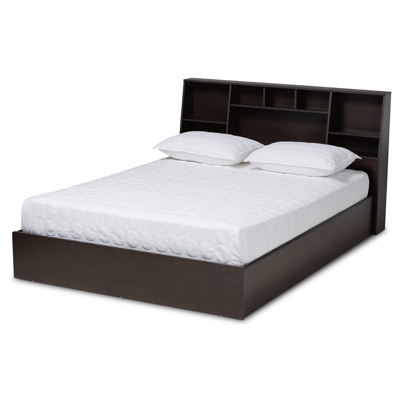 Baxton Studio Geoffrey Queen Size Dark Brown Finished Wood Platform Storage Bed