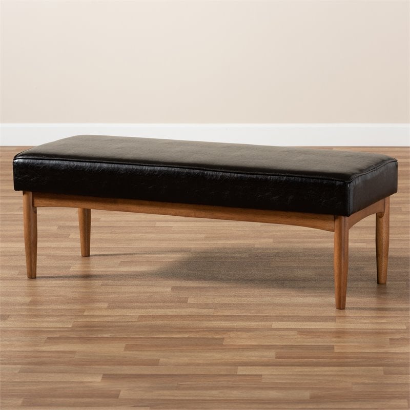 Baxton Studio Arvid Dark Brown Faux Leather Upholstered Wood Dining Bench