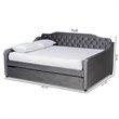 Baxton Studio Freda Gray Velvet Button Tufted Full Size Wood Daybed with Trundle