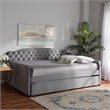 Baxton Studio Freda Gray Velvet Button Tufted Full Size Wood Daybed with Trundle