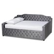 Baxton Studio Freda Gray Velvet and Button Tufted Queen Size Wood Daybed