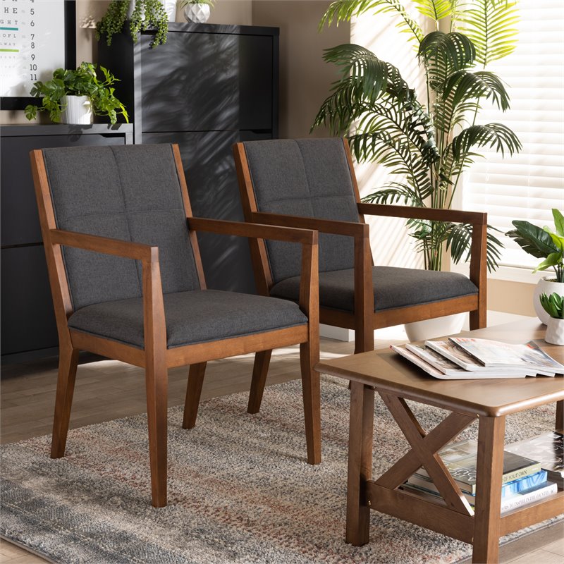 Baxton Studio Theresa Dark Gray Upholstered Wood Accent Chair (Set of 2)