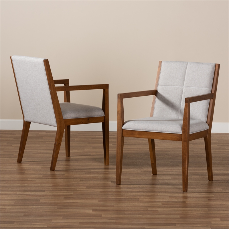 Baxton Studio Theresa Grayish Beige Upholstered Wood Accent Chair (Set of 2)