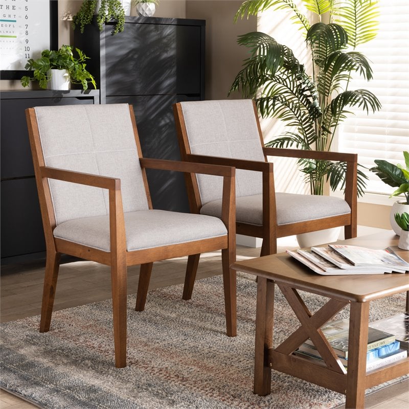 Baxton Studio Theresa Grayish Beige Upholstered Wood Accent Chair (Set of 2)