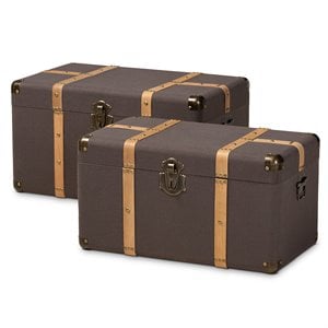 Baxton Studio Stephen Dark Brown Upholstered Oak Finished 2-Piece Trunk Set