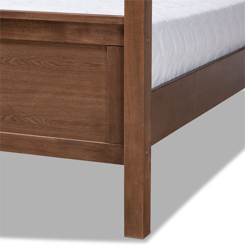 Baxton Studio Natasha King Size Grey Upholstered Walnut Finished Canopy Bed