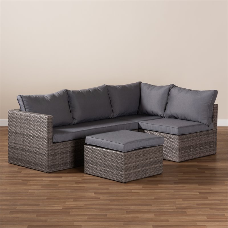 Baxton Studio Pamela Grey Polyester Upholstered 4-Piece Woven Rattan Patio Set