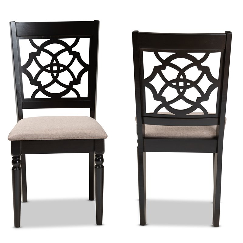 Baxton Studio Renaud Sand Fabric Espresso Finished 2-Piece Dining Chair Set