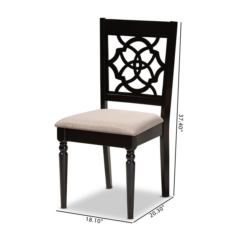 Baxton Studio Renaud Sand Fabric Espresso Finished 2-Piece Dining Chair Set