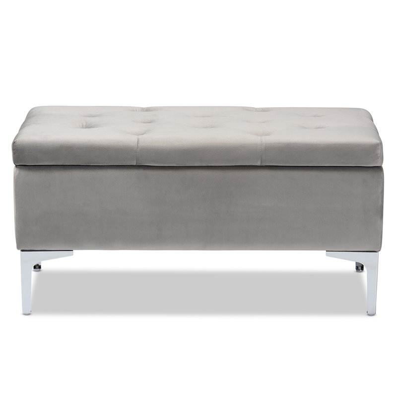 Baxton Studio Mabel Grey Velvet Silver Finished Storage Ottoman
