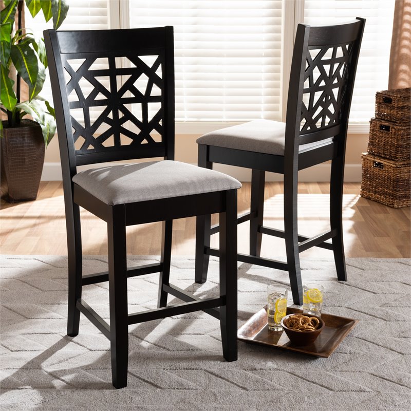 Baxton Studio Devon Gray Upholstered Espresso Finished Wood 2-Piece Pub Chairs