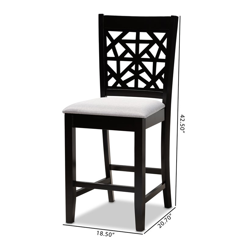 Baxton Studio Devon Gray Upholstered Espresso Finished Wood 2-Piece Pub Chairs
