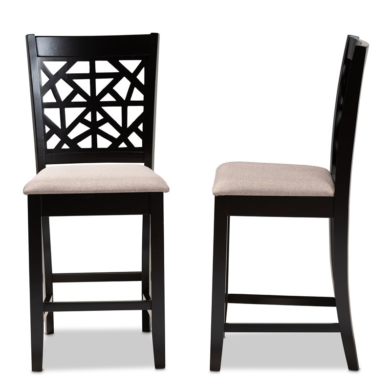 Baxton Studio Devon Sand Upholstered Espresso Finished Wood 2-Piece Pub Chairs
