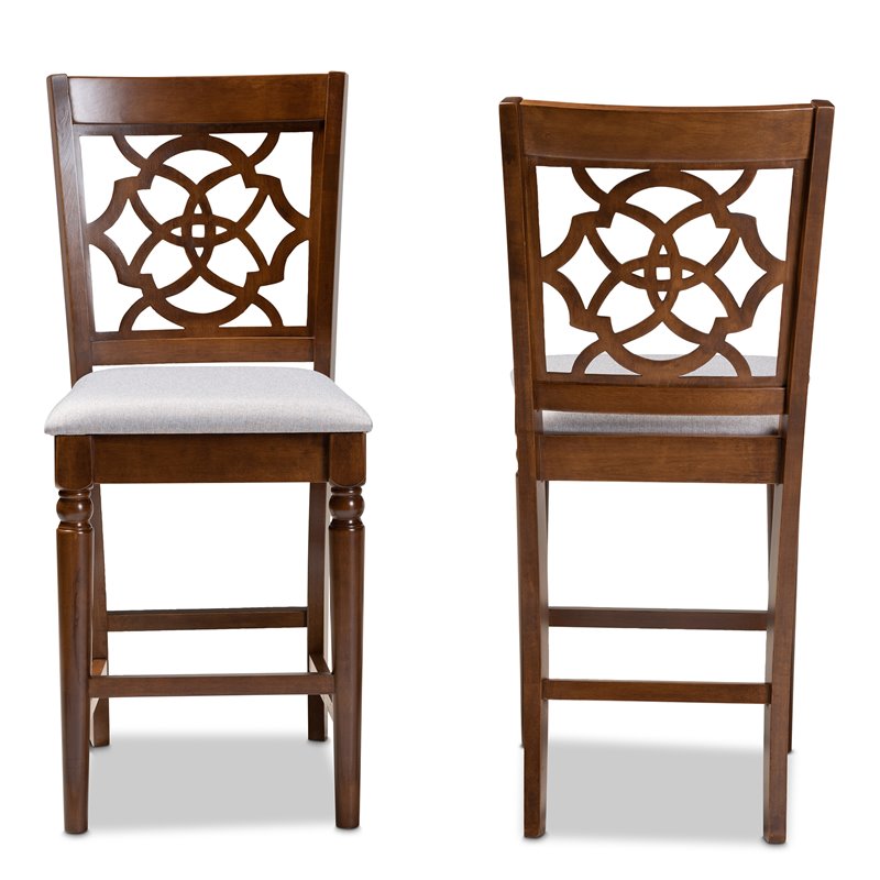 Baxton Studio Oscar Gray Upholstered Walnut Finished Wood 2-Piece Pub Chair Set