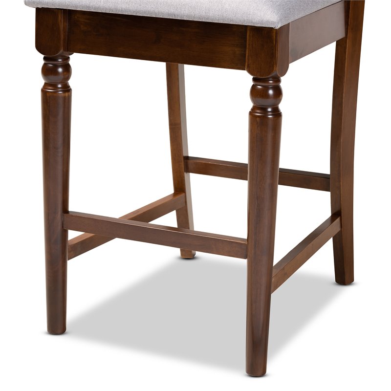 Baxton Studio Oscar Gray Upholstered Walnut Finished Wood 2-Piece Pub Chair Set