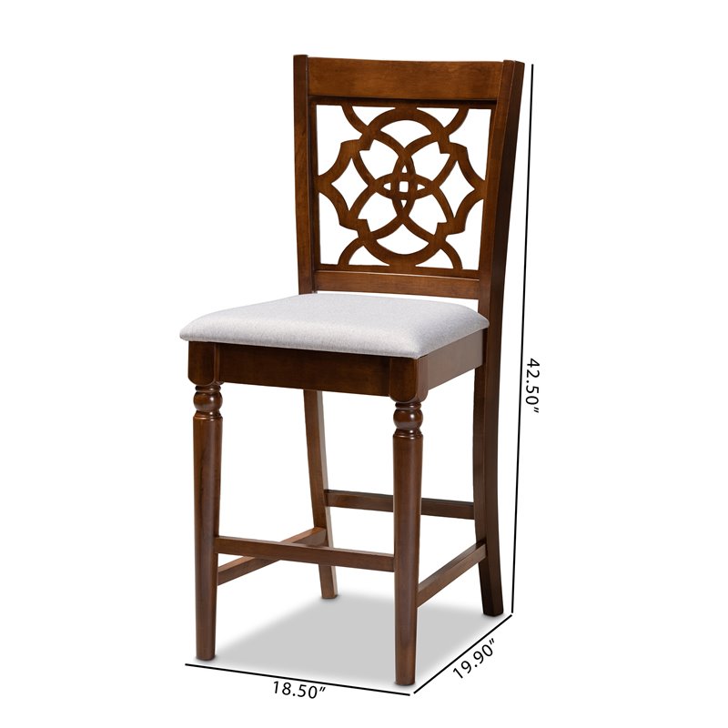 Baxton Studio Oscar Gray Upholstered Walnut Finished Wood 2-Piece Pub Chair Set