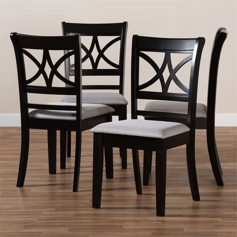 Baxton Studio Clarke Gray Upholstered and Espresso Wood 4-Piece Dining Chair Set