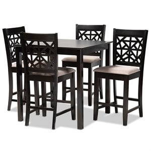 Baxton Studio Devon Sand Upholstered Espresso Finished Wood 5-Piece Pub Set