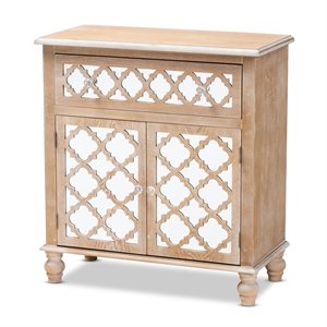 Baxton Studio Leah Oak Brown Finished Wood and Mirrored 1-Drawer Storage Cabinet