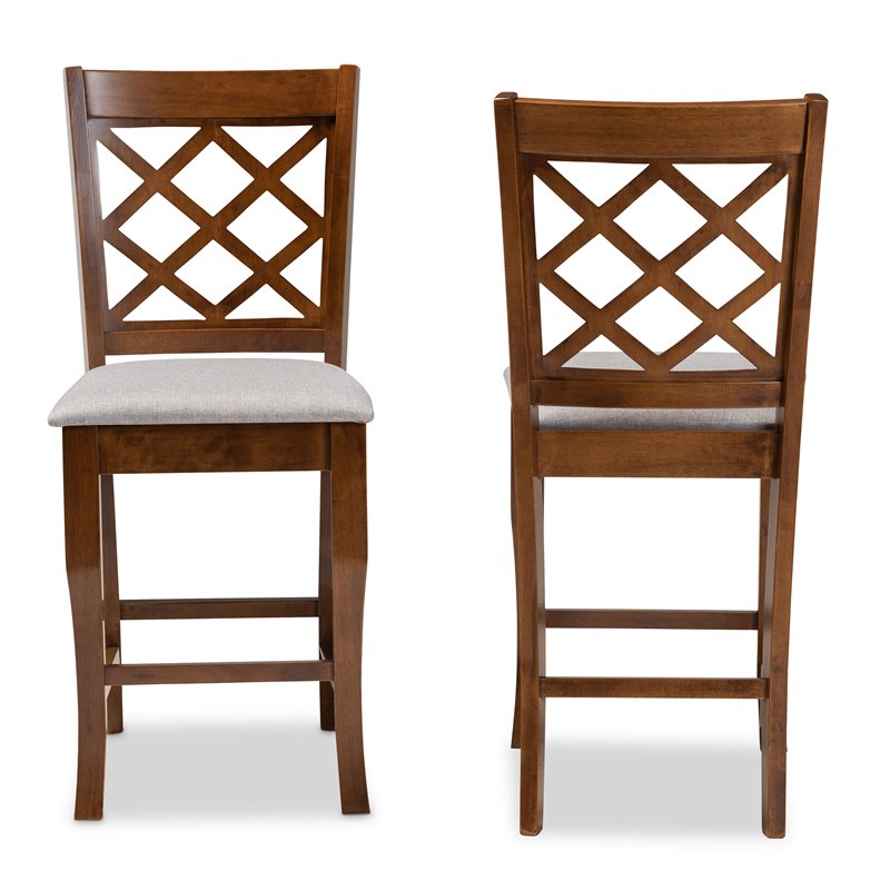 Baxton Studio Aria Gray Upholstered Walnut Wood 2-Piece Pub Chair Set